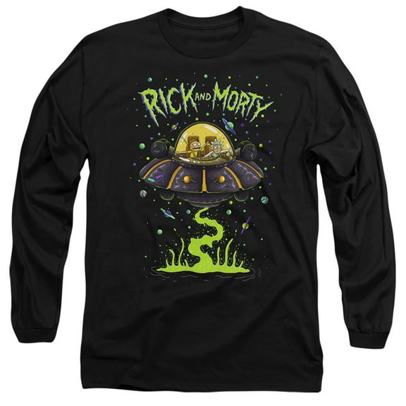 Rick and Morty UFO Unisex Adult Long-Sleeve T Shirt,Black, 2X-Large