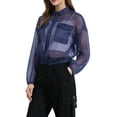 thumbnail image 4 of INSPIRE CHIC Sheer Bomber Jacket for Women's Zip Up Long Sleeve See Through Jackets M Dark Blue, 4 of 6