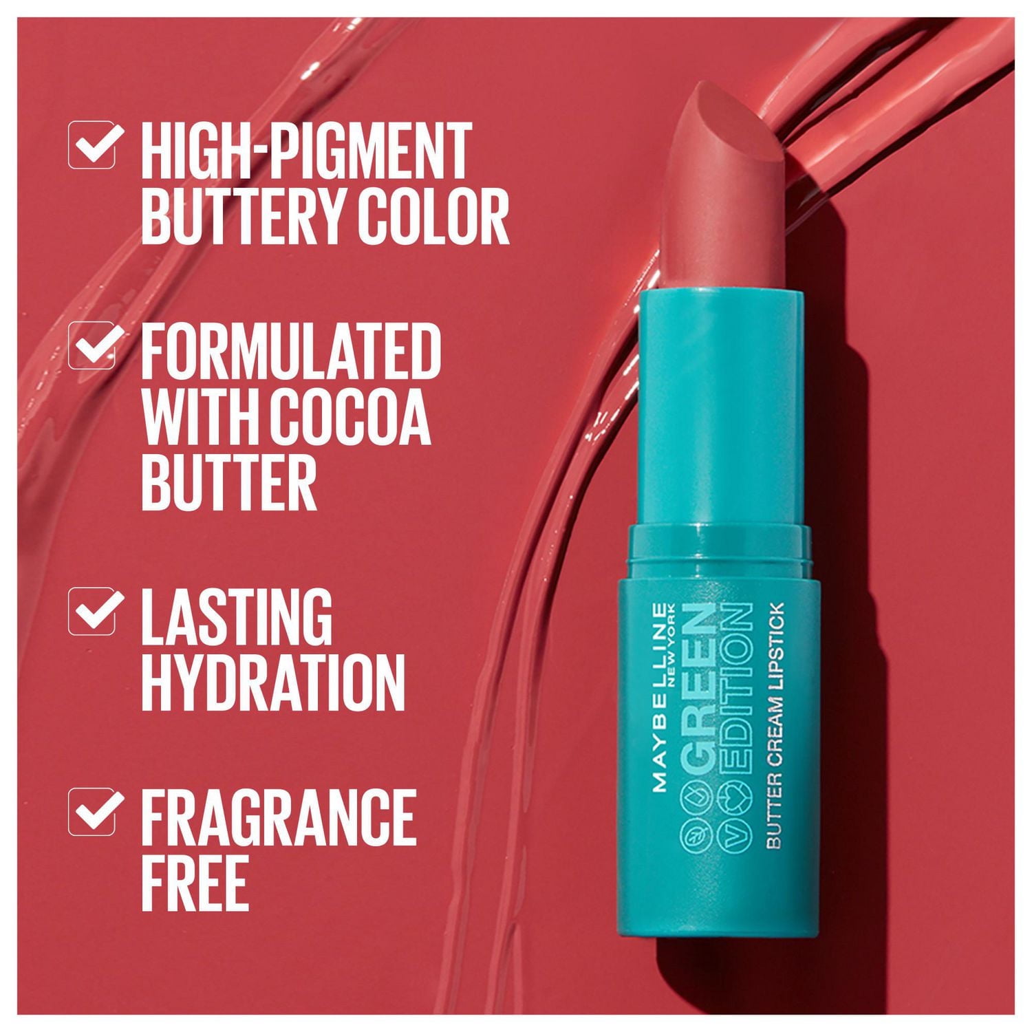 Maybelline New York Rouge à Lèvres Green Edition Butter Cream, avec Beurre de Cacao, Couleur Ultra-Pigmentée Crémeuse, Ecliptic, Violet, 3.4g