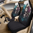 thumbnail image 3 of Xixirimido Leather Seat Cover Front Seats Only, Universal Fit Auto Front Seat Covers for Sedan Van SUV Truck 5 Pcs Set with Seatbelt Covers & Center Console Cover, Butterfly Skull Blue Purple Roses, 3 of 8