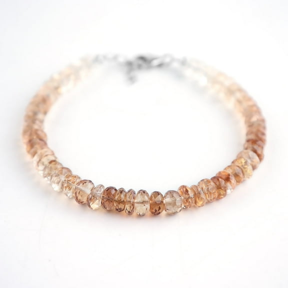 QNAVIC Genuine Shaded Imperial Topaz Crystal Full Beaded Handmade Bangle Bracelet For Women, Healing Crystal, Birthstone Jewelry, Rhodium Plated Sterling Silver Chain 8 Inch, Birthday Gift for Her