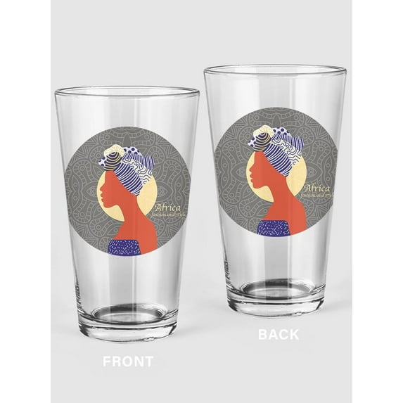 African Woman Fashion Pint Glass -SPIdeals Designs, 16 oz Transparent Glass