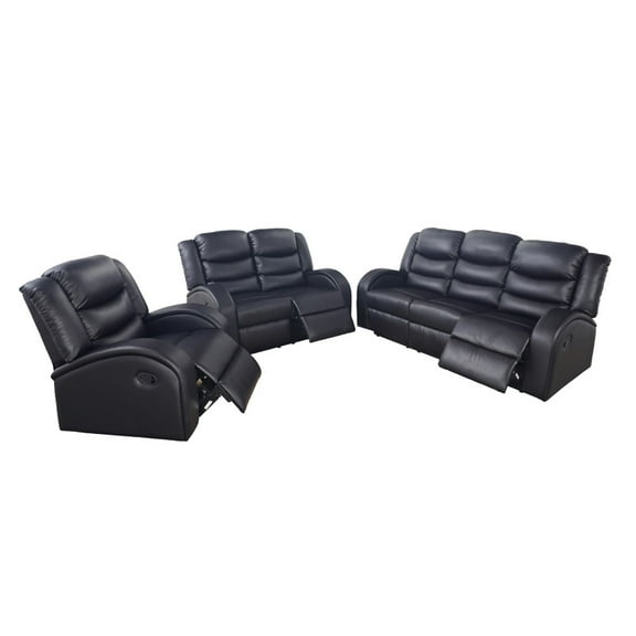 Irene Inevent 3-Piece Leather Sofa Set, Couch Living Room Sofa Set Modern Faux Synthetic Leather Sofa Chair, Black