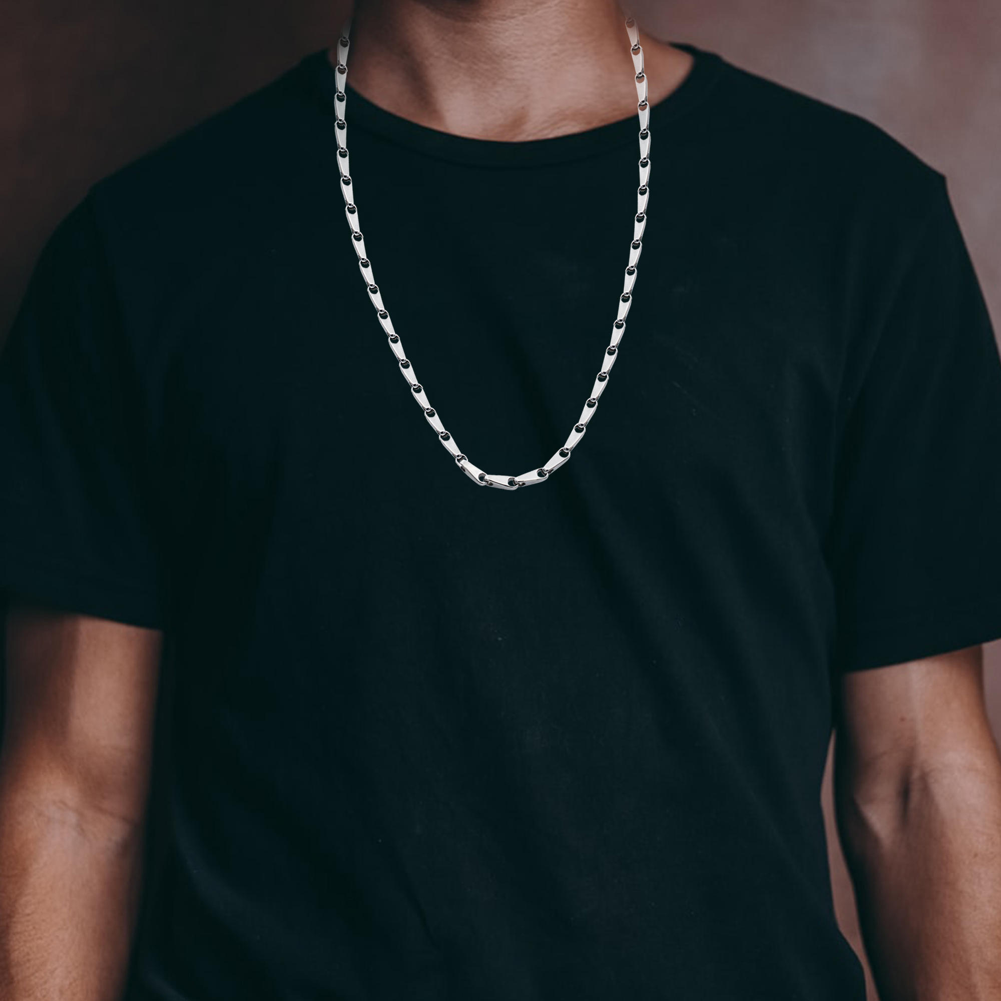 Mens Stainless Steel Bullet Link Chain Necklace