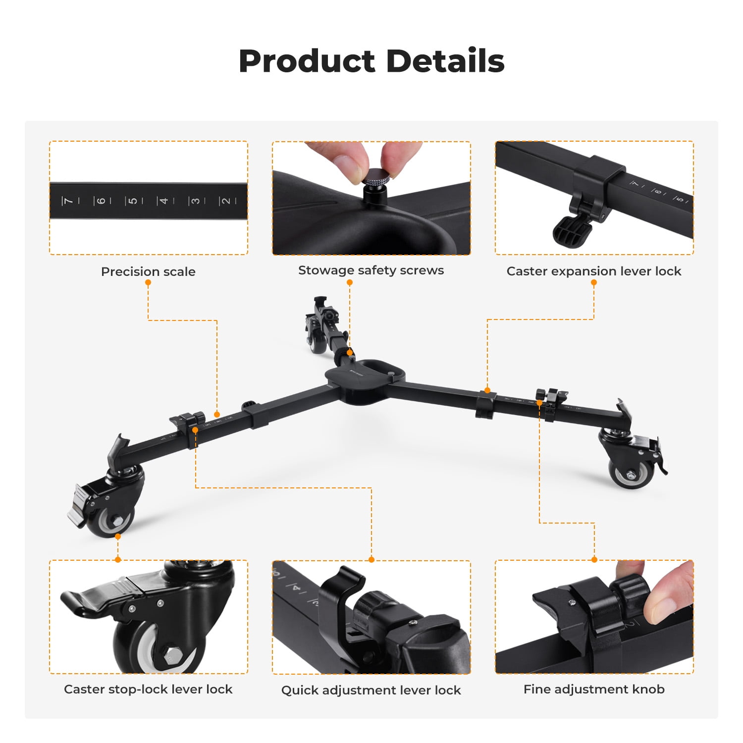 K&F CONCEPT Photography Tripod Dolly, Heavy Duty with 3" Rubber Wheels 44lbs Capacity Tripod Wheels, Compact Video Tripod Dolly with Adjustable Legs and Carry Bag for DSLR Cameras Camcorder