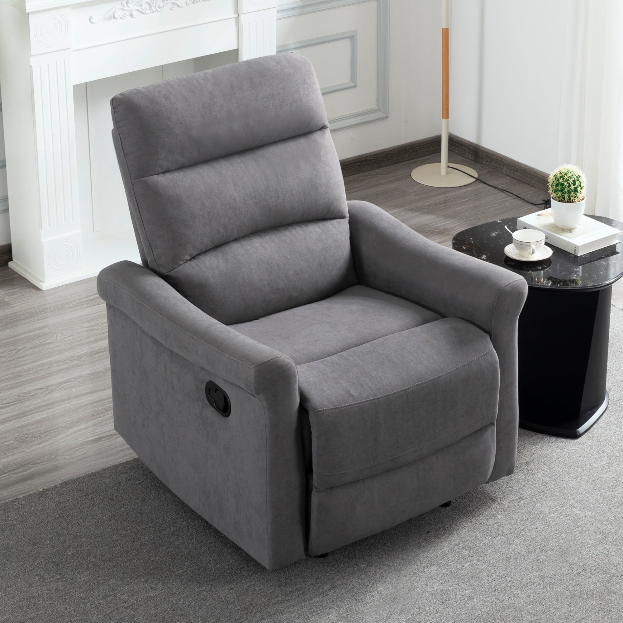 Gewnee 31.89" Manual Recliner Chair, Adjustable Reclining Lounge Chair, Linen Upholstered Wood & Metal Frame Single Sofa Recliner for Living Room, Office, Dark Grey