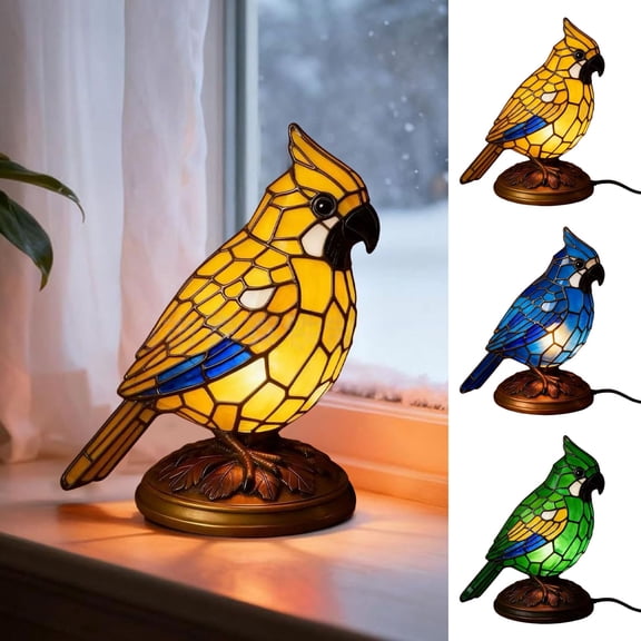 Dserhfy Stained Glass Bird Lamp Light USB Powered Resin Bird Night Light Home Office Living Room Bedroom Desk Decoration Lamp Christmas Birthday Gift