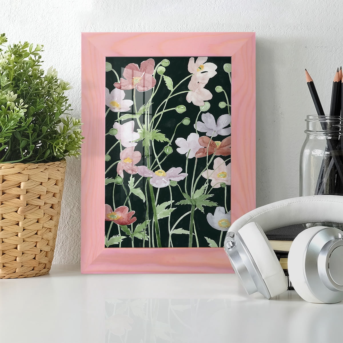 Anemone Dance III -Framed Print w/glass-Sunset Pink