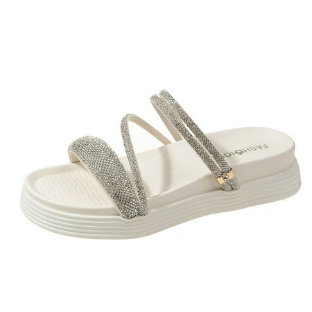 

Quealent Adult Women Sandal Fit Flops Womens Sandals 2023 New Summer Two Wear Round Nose Rhinestones with Matsutake Sole Sandals for Women High Arch Beige 7.5