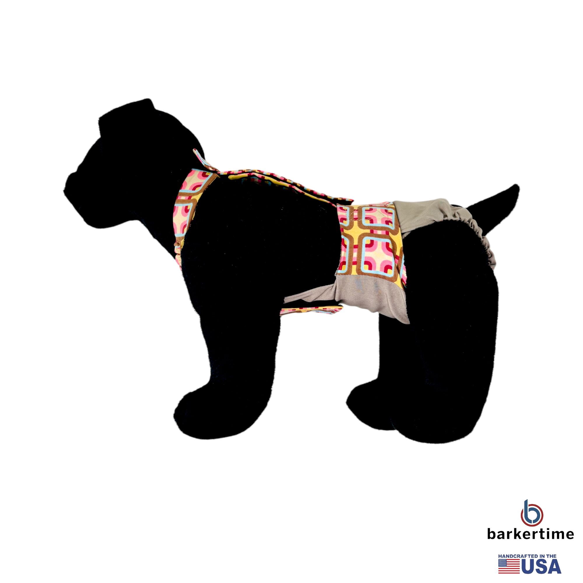 Barkertime Mid Century Pop on Beige Dog Diaper Overall