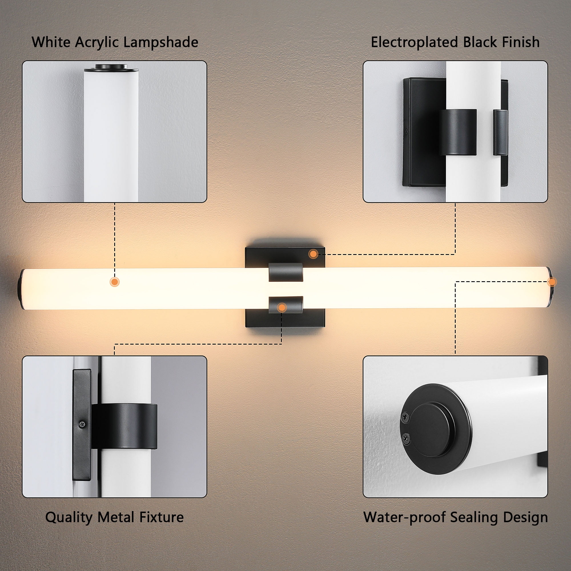 KAISITE Modern 1-Light Dimmable LED Bathroom Vanity Light, Waterproof Lamps for Bathroom, Acrylic Lampshade