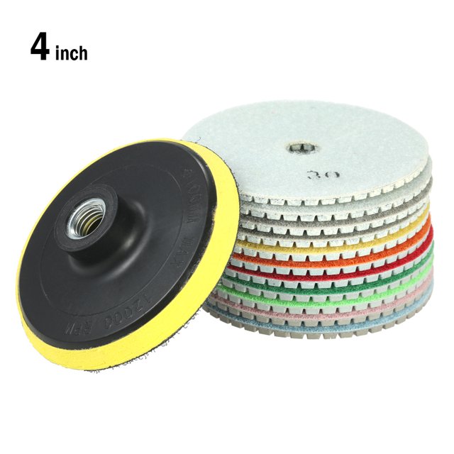 11pcs 4" Diamond Polishing Pads Grinding Disc + 1pc Backing Pad for Granite Marble Stone Ceramic Tile Concrete