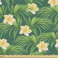 thumbnail image 1 of Tropical Fabric by the Yard, Exotic Plumeria Flower Petals on Palm Leaves Jungle Nature Hipster Graphic, Upholstery Fabric for Dining Chairs Home Decor Accents, Fern Green Mustard by Ambesonne, 1 of 5