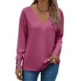 thumbnail image 2 of UVN Fall Blouses for Women V Neck Dressy Casual Shirts Loose Fit Long Sleeve Button Tops, 2 of 7