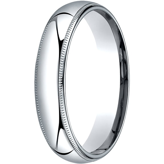 Mens 18K White Gold, 5mm Slightly Domed Comfort-Fit Wedding Band with Milgrain (sz 15)