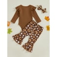 thumbnail image 4 of Suealasg 3Pcs Baby Girl Halloween Clothes Long Sleeve Ribbed Romper +Pumpkin Flower Print Flare Pants+ Headband Set 3 6 9 12 18 Months Infant Girl Halloween Outfits, 4 of 7
