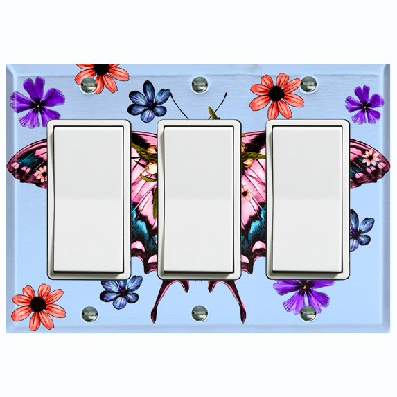 Metal Light Switch Plate Cover Unique Colorful Floral Butterfly Blue BUT022