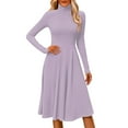 thumbnail image 2 of Women's Casual Fashion High Neck Long Sleeve Solid Color Midi Dress, Fall and Winter Elegant Dress for Everyday Wear, Comfortable and Versatile Styling,Light Purple,XL, 2 of 7