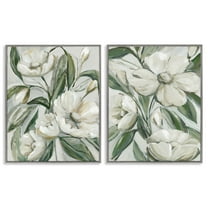 Stupell Industries White Blossoms & Leaves Plants & Flowers Painting Gray Framed Art Print Wall Art, 16 x 20, Set of 2