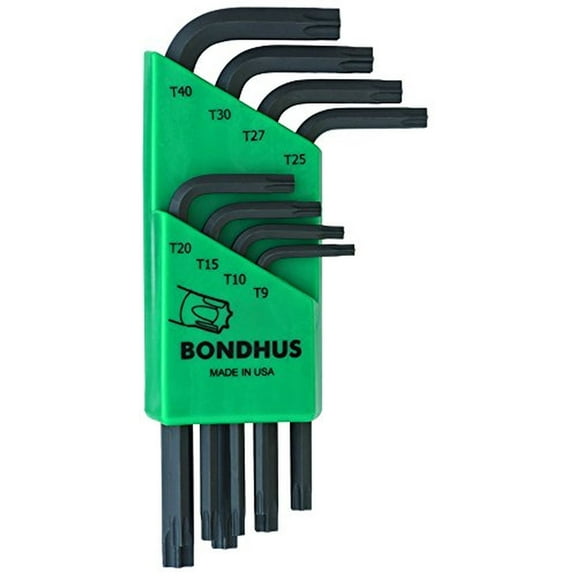 Bondhus 31734 Set of 8 Star L-wrenches, Short Length, sizes T9-T40