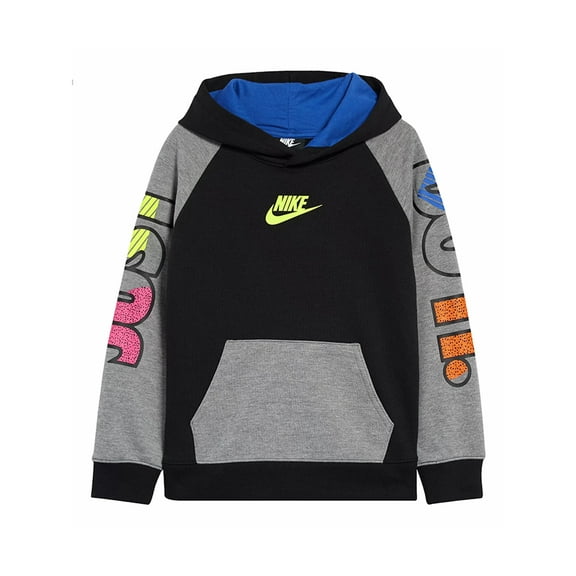 Nike Sportswear Colorblock Logo Boys Active Hoodies Size 2T, Color: Black/Volt