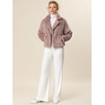 thumbnail image 4 of Abrigo mullido de piel sintética con solapa de muesca y chaqueta recortada para mujer Otoño Invierno Rosa empolvado XL, 4 of 6