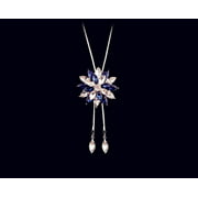 Novadab Flower Pendant With Crystal Long Necklace For Women