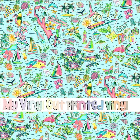 Printed Adhesive Vinyl Bermuda Baby Blue Pattern Permanent Adhesive (Medium Scale)