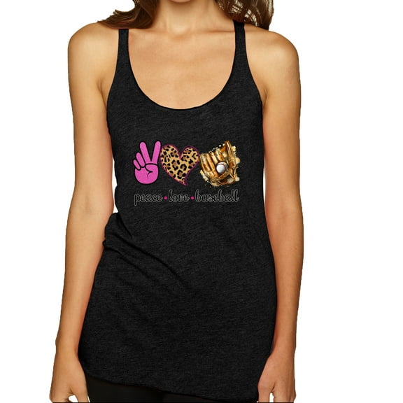 Peace Love Baseball Sports Tri-Blend Racerback Tank Top, Vintage Black, X-Large