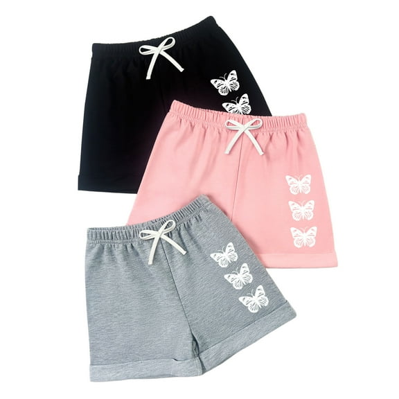 ZACPNCV 3-pack Shorts for Girls Summer Elastic Casual High Waisted Loose Shorts Pink 4-5 Years