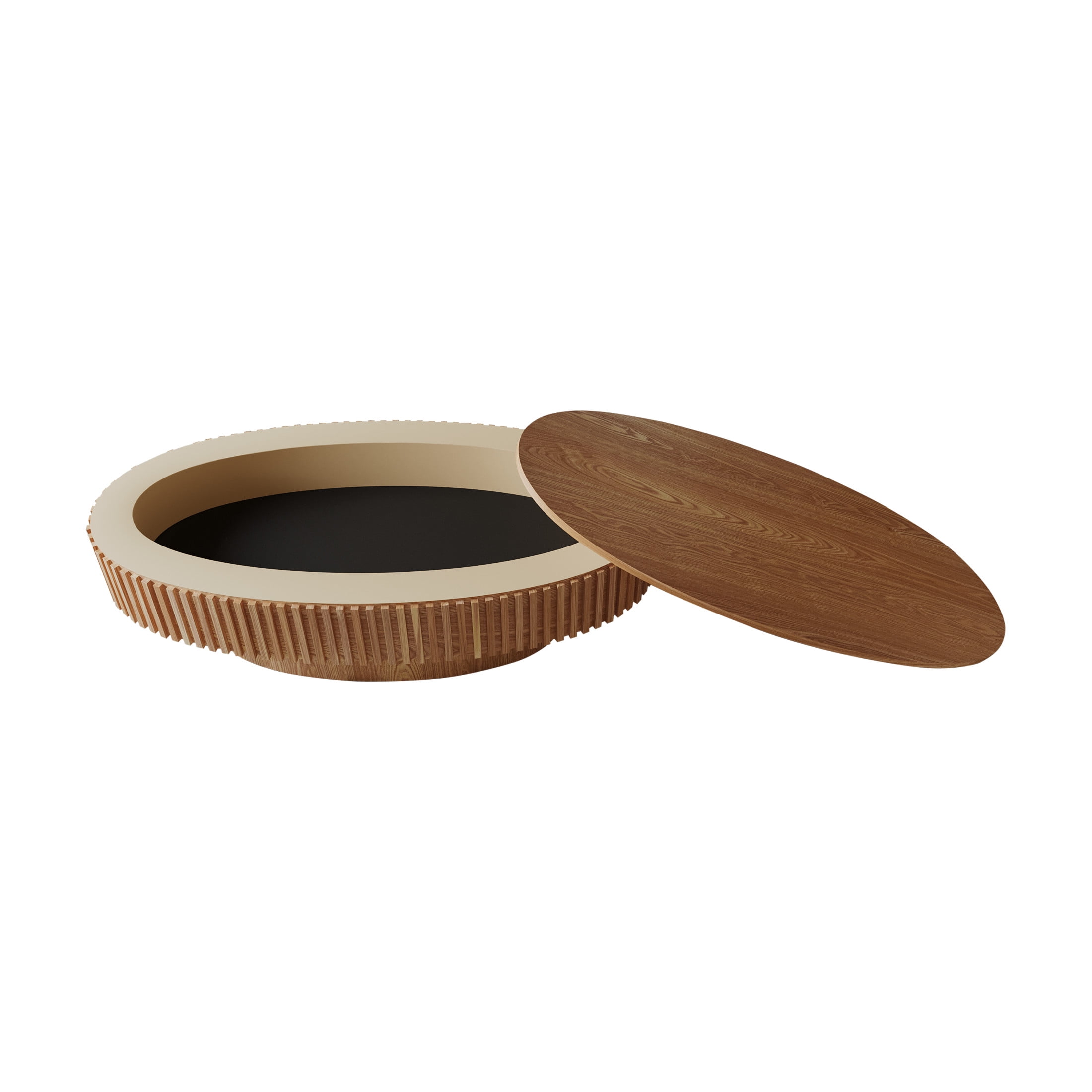 Noble House Leigh 47" Oval Coffee Table with Hidden Storage, Solid Wood Veneer Fluted Accent Tea Table, Natural