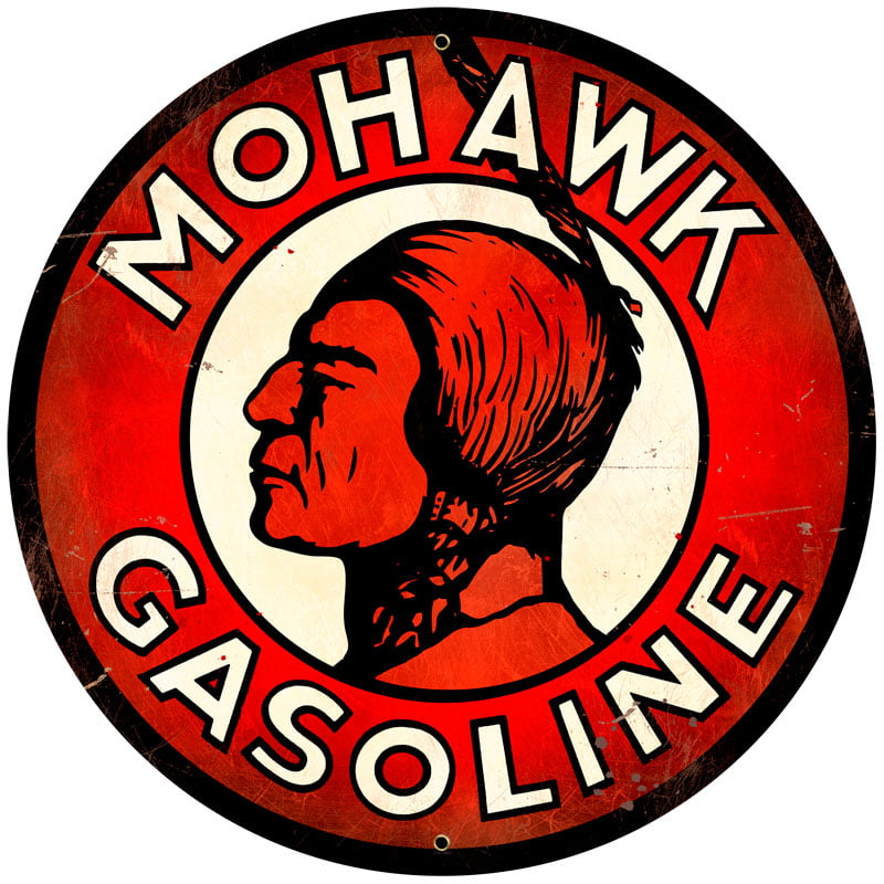 Service with a Smile Mohawk Gas Pump Girl Metal Sign 
