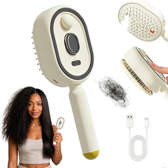 2026 New Electric Spray Air Cushion Massage Comb, Electric Steam Brushs for Hair, Rechargeable Steam Hair Straightener, Detangling Steam Brush for Short Hair, Reduce Frizz, Nourishes Hairs,Pink