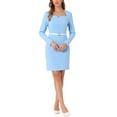 thumbnail image 2 of INSPIRE CHIC Elegant Office Dress for Women's Sweetheart Neck Belted Bodycon Pencil Dress L Sky Blue, 2 of 6