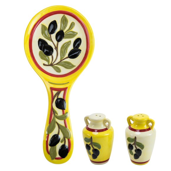 Boston Warehouse Tuscan Salt and Pepper Set with Spoonrest