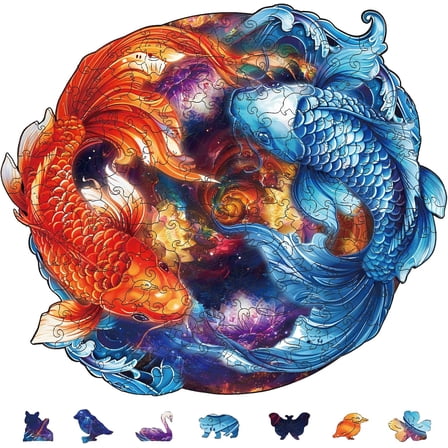 200Pcs Yin Yang Fish Wooden Jigsaw Puzzles for Adults 31.5x27.7cm/12.4x10.82inch Wood Puzzles Unique Shaped Wooden Puzzles Animal Colorful Jigsaw Puzzles for Birthday Gifts