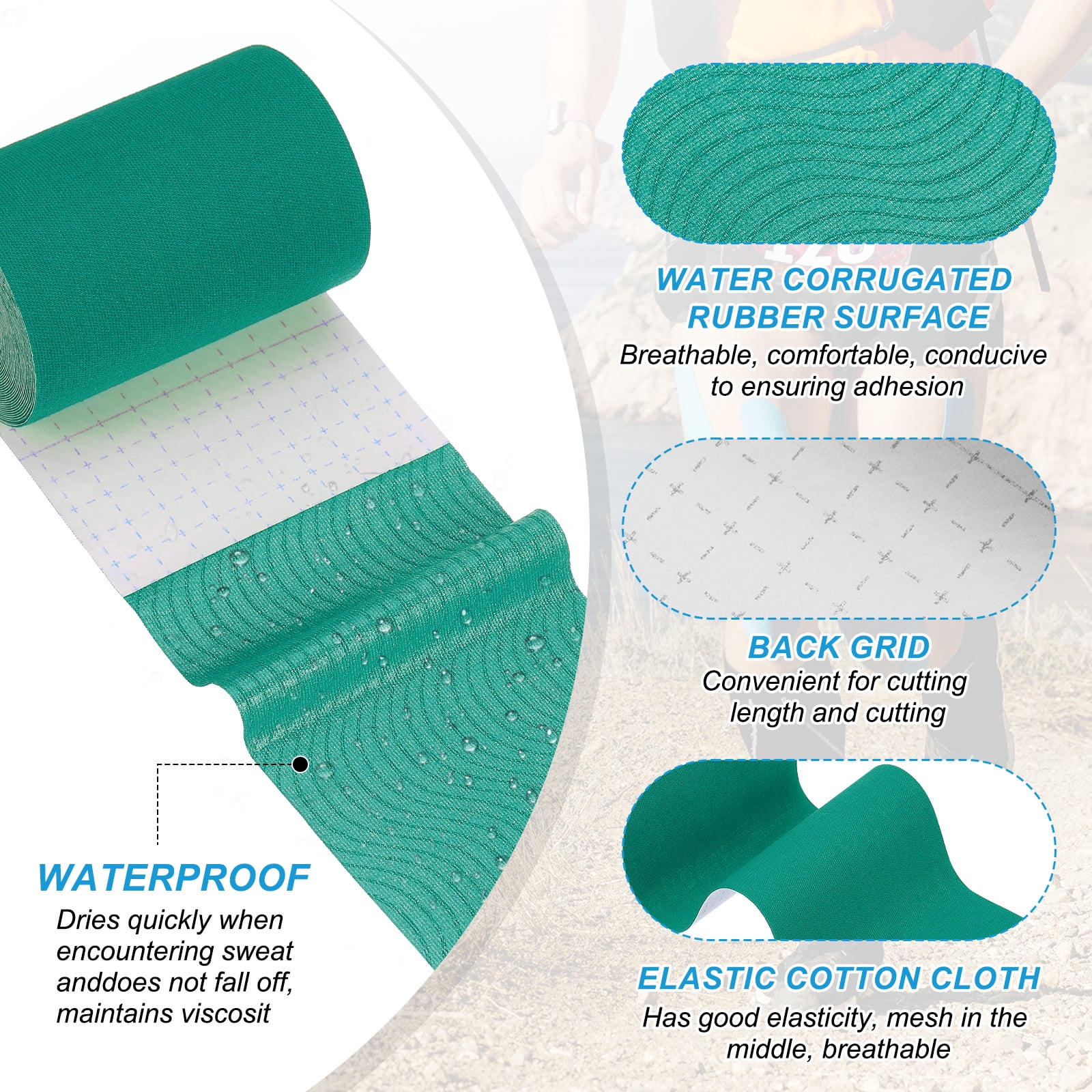 Uxcell Kinesiology Tape, Adhesive Cotton Sports Muscle Support Tape Waterproof Elastic Tape for Knee Ankle Wrist Dark Green