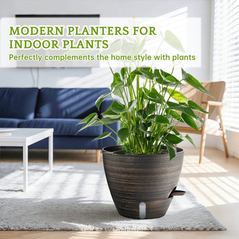 Fiason 3-Pack Self-Watering Planters, 8, 9, 10 Inch Bronze photo 6