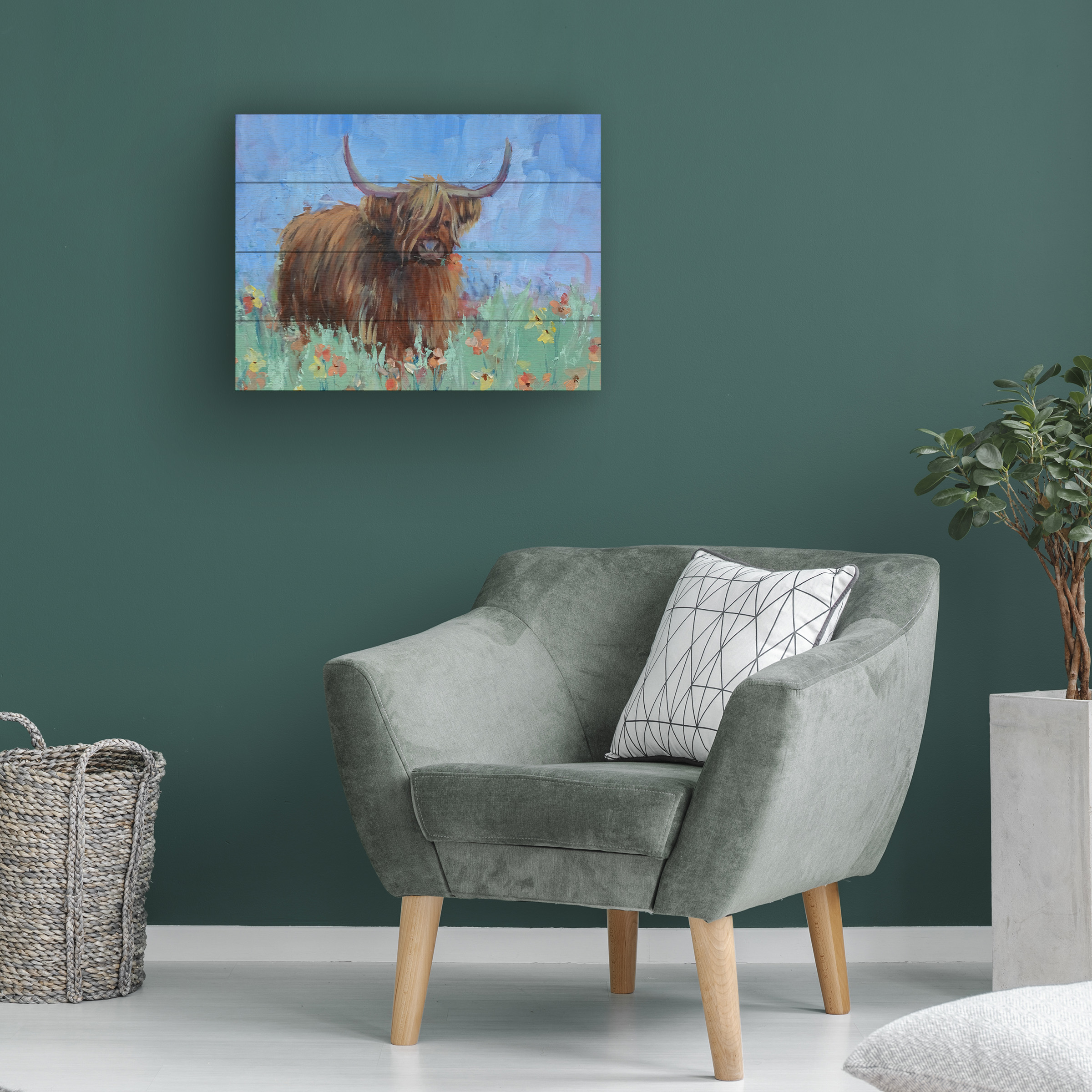 Jennifer Stottle Taylor 'Scottish Highland Cow' Wood Slat Art 12x16
