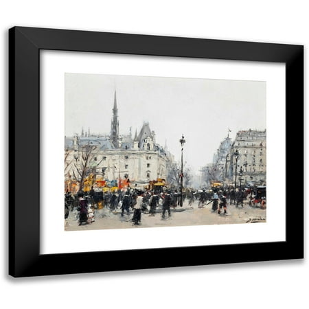 Joaquin Miró 14x12 Black Modern Framed Museum Art Print Titled - Figures Bustling Before the Conciergerie, Paris