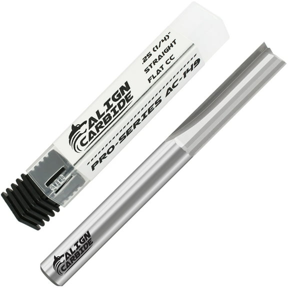 Straight Router Bit, 1/4 Inch Cutting Diameter, 1/4 Inch Shank, Premium Solid Micro Grain Carbide, Straight Plunge, 2 Flute, Flat Cutting Face, CNC Router Pro-Series Item AC-149.