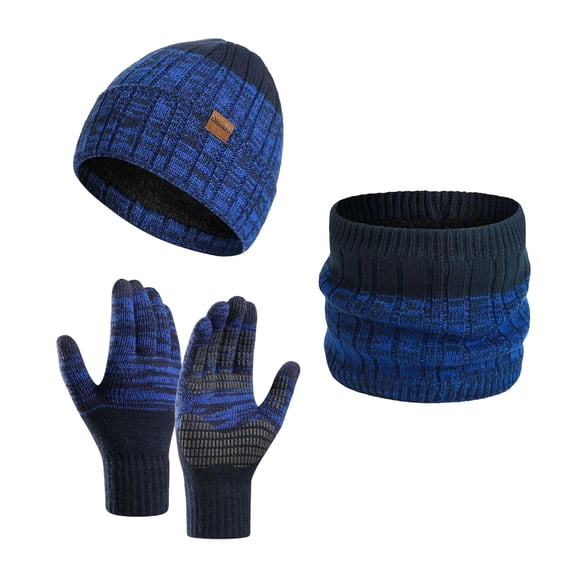 Wdgfv Winter Thermal Scarf Hat and Gloves Set for Outdoor Cold Weather Windproof Lined Thick Knitted Neck Warmer Cap with Touchscreen Fingers Navy One Size