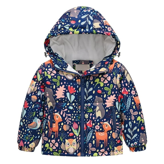 Generic Baby Snowsuit Toddler Boys Girls Winter Hooded Cartoon Printed Top Long Sleeve Zipper Padded Thick Jacket with Pockets 1-8 Years(C,4-5 Years)