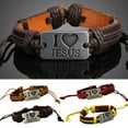 thumbnail image 5 of Anvazise Unisex I LOVE JESUS Faux Leather Bangle Hemp Rope Chain Adjustable Bracelet Black, 5 of 13