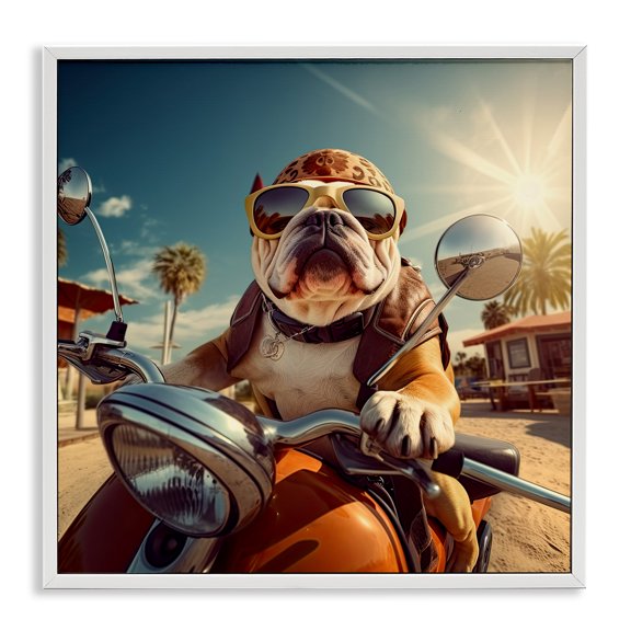 Stupell Industries Eclectic Summer Motorcycle Dog White Framed Giclee Art, 24 x 24, by Jim Baldwin