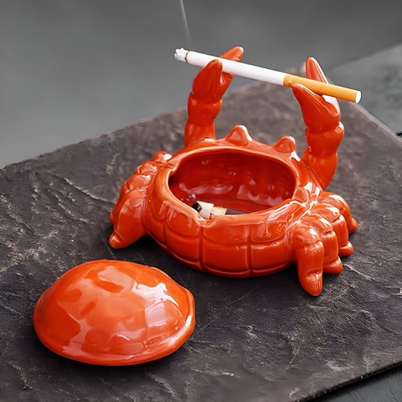 TENIRO Cute Crab Ashtray With Lid Anti Fly Ash Ceramic Cigar Ashtray Ornaments Living