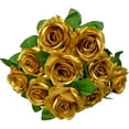 thumbnail image 2 of Zcyifa gold roses 1 Bunch Artificial Roses Flowers Lifelike Fake Rose 10 Heads Rose Bouquet Wedding Decoration, 2 of 10