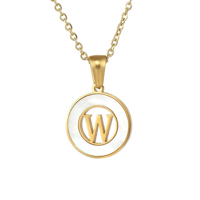 Collar de letras de acero inoxidable redondo con concha de oro de 18 quilates, anillo de acero de titanio de moda europea y americana, colgante de 26 letras para mujer