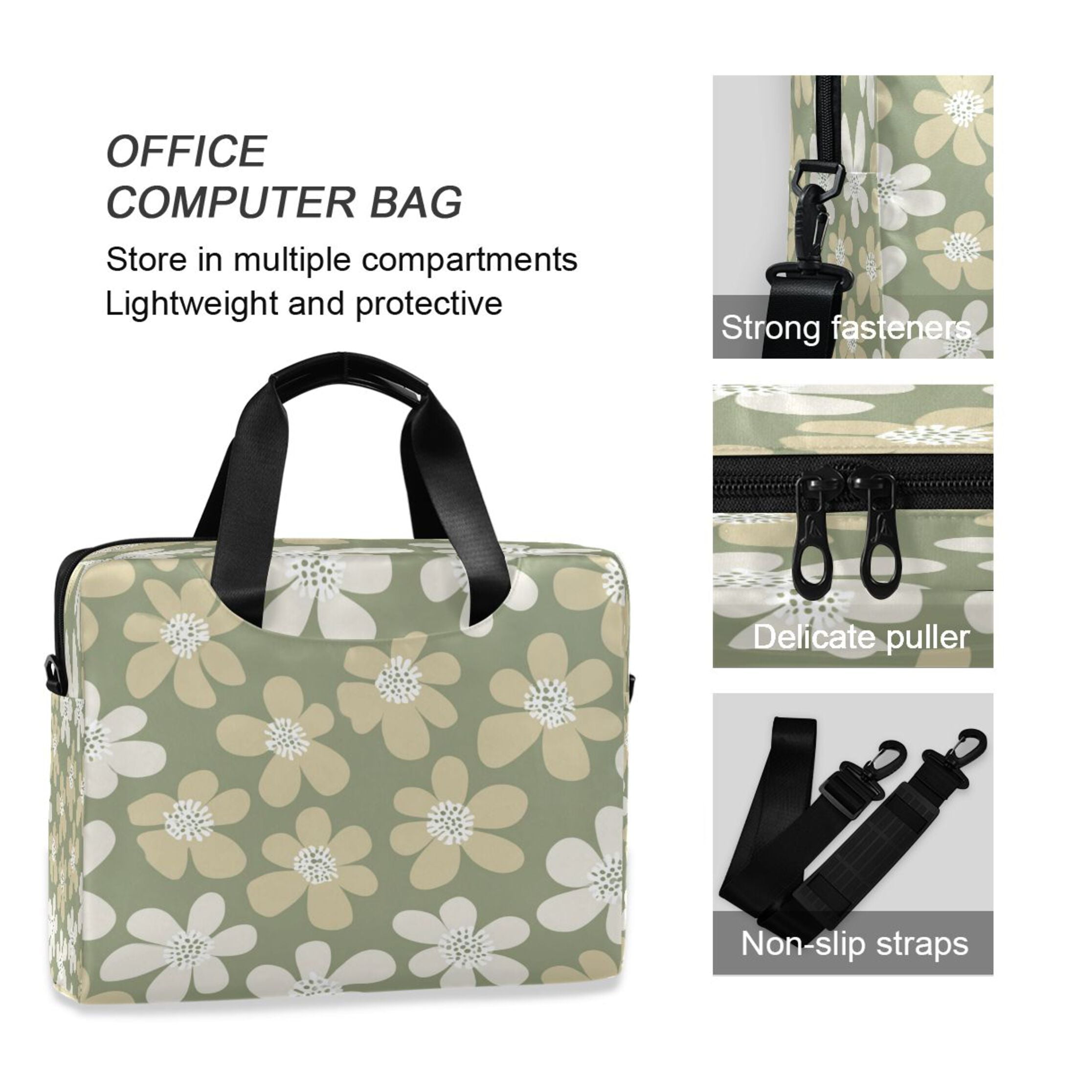 Laptop Bag Laptop Briefcase 15.7 x 3 x 11.8 Inches Laptop Bag Briefcases Laptop Storage Travel Laptop Bag Work Laptop Bag Gray Flower Seamless