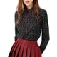 thumbnail image 2 of CAMISAS DE BOTONES DE MANGA LARGA CON PIPING IMPRESAS PARA MUJERES CHIC INSPIRADORAS XS NEGRAS, 2 of 7